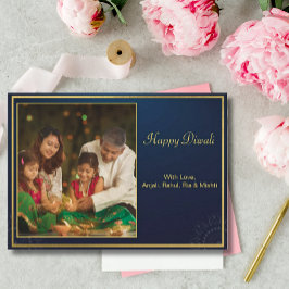 Blue Guld Lycklig Diwali Photo Personlig Hälsning Julkort