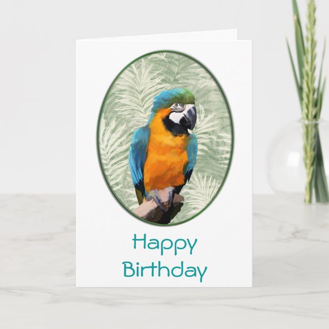 Blue & Guld Macaw med Jungle Background Kort (Framsida)