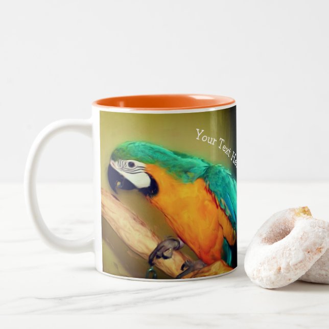 Blue Guld Macaw Parrot Animal Art Personlig Två-Tonad Mugg (Med munk)
