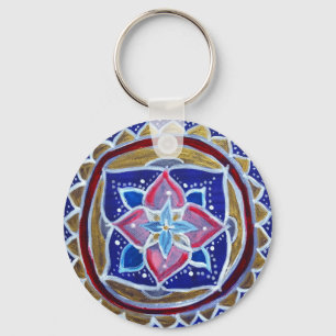Blue Guld Mandala 5,7 cm Basic Button Nyckelring