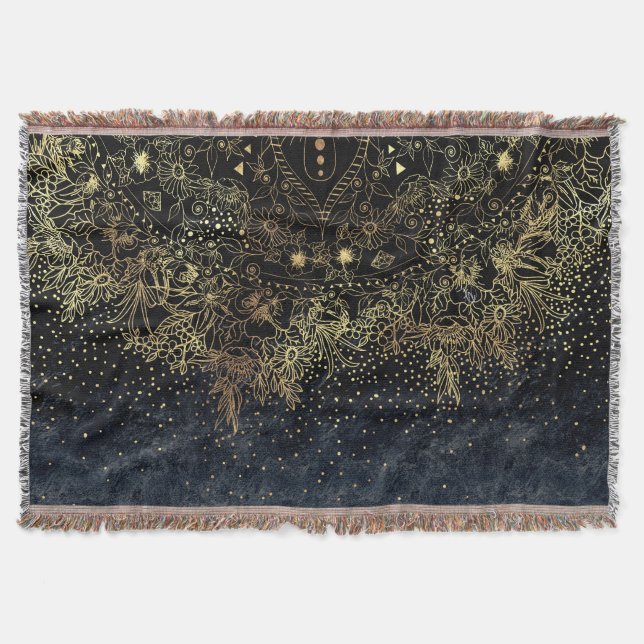 Blue Guld Mandala Blommigt Filt (Framsidan)