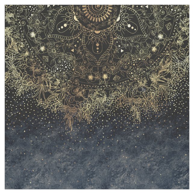 Blue Guld Mandala Blommigt Tyg (Provkarta)