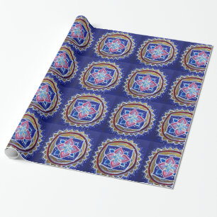 Blue Guld Mandala Glossy Wrapping Papper Presentpapper