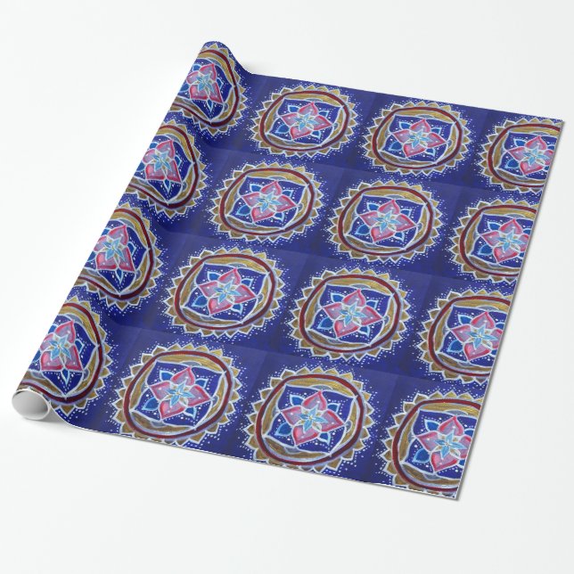 Blue Guld Mandala Glossy Wrapping Papper Presentpapper (Utrullad)