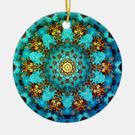 Blue & guld mandala-liknande mönster julgransprydnad keramik