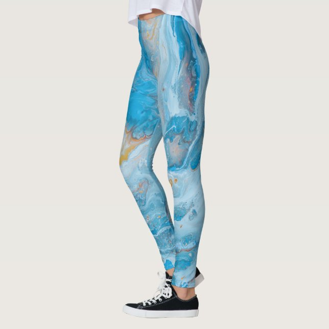Blue Guld Marble Art Leggings (Vänster)