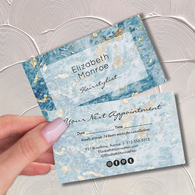 Blue Guld Marble Hair Stylist Salon Makeup Tidsbeställning Kort (Skapare uppladdad)