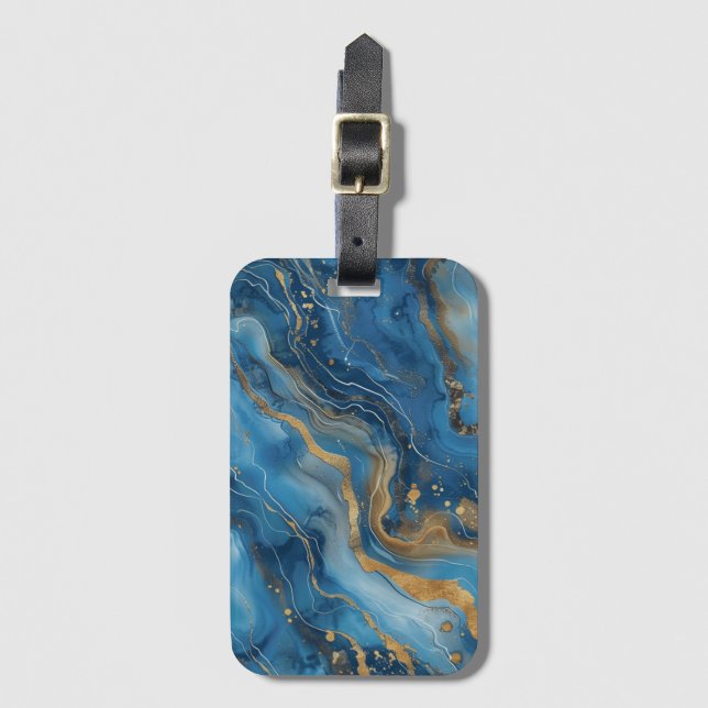 Blue Guld Marble Luggage Tag Bagagebricka (Framsida vertikal)