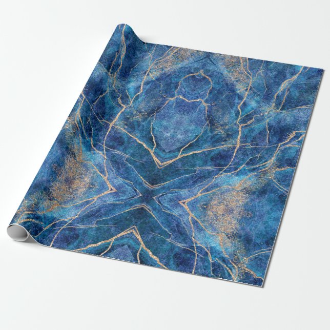 Blue Guld Marble Söt Presentpapper (Utrullad)