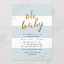 Blue & Guld Modern Rand Oh Baby Shower Inbjudan