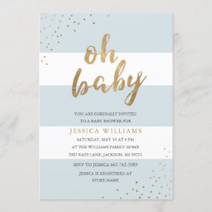 Blue & Guld Modern Rand Oh Baby Shower Inbjudan