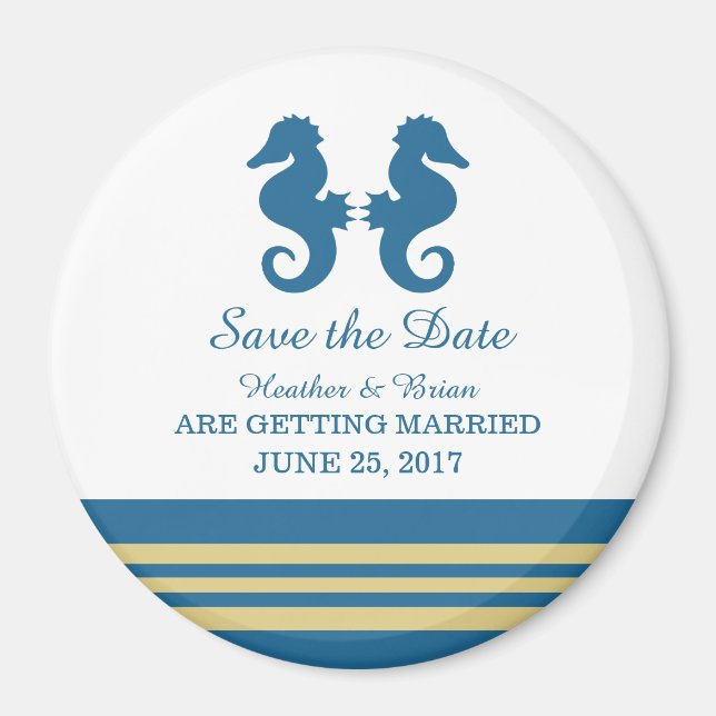Blue Guld Nautical Seahorse Spara datum magneter (Framsidan)