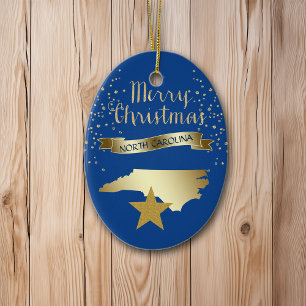 Blue Guld North Carolina Star Julgransprydnad Keramik