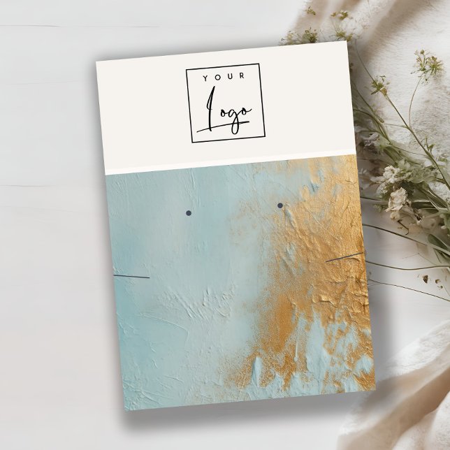 Blue Guld Oil Paint Struktur Logotyp  Earring Neck Visitkort (Skapare uppladdad)