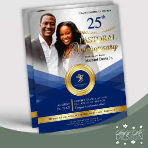 Blue & Guld Pastoral Anniury Church Event Reklamblad