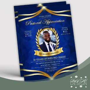 Blue Guld Pastoral Apprecision Church Service Reklamblad