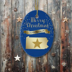Blue Guld Pennsylvania Star Julgransprydnad Keramik