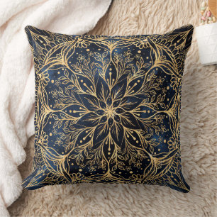 Blue Guld Poinsettia Flower Mandala Kudde