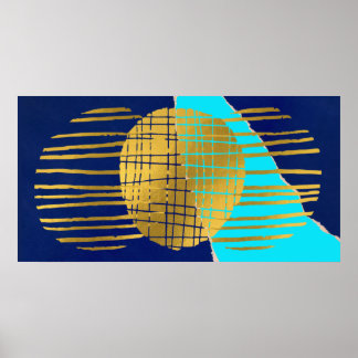 Blue Guld Poster Abstrakt Modern Collage Wall Art