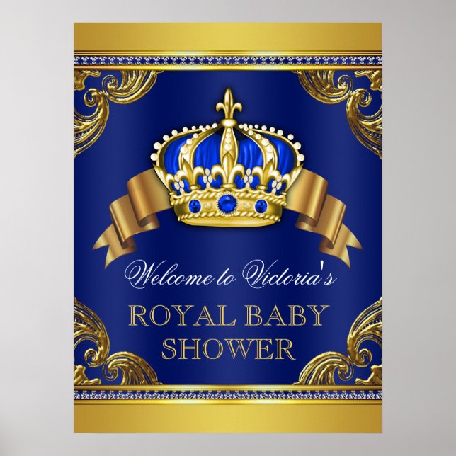 Blue Guld Prince Baby Shower Signs Poster (Framsidan)