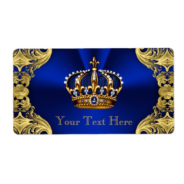 Blue Guld Prince Baby Shower Vattenflaska Fraktsedel (Framsidan)