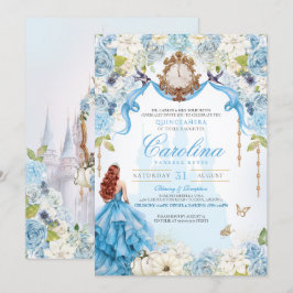 Blue Guld Princess Cinderella Royal Quinceanera Inbjudningar