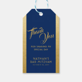 Blue Guld Pub Mitzvah Favor Tack Presentetikett