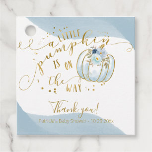Blue Guld Pumpkin Fall Baby Shower Tack Gåvor Etiketter