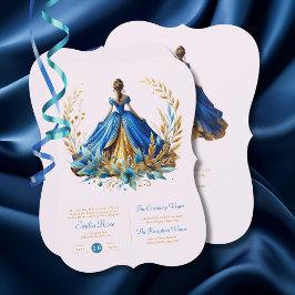 Blue Guld Quinceanera Dress Ceremony Reception Inbjudningar