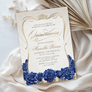 Blue Guld Quinceañera Inbjudningar