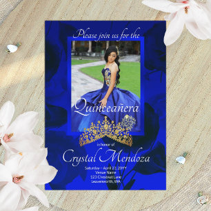 Blue, Guld Quinceanera Rhinestone Tiara-inbjudan Inbjudningar