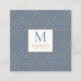 Blue Guld RainDrop Modern Trendig Monogram Fyrkantigt Visitkort