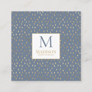 Blue Guld RainDrop Modern Trendig Monogram Fyrkantigt Visitkort