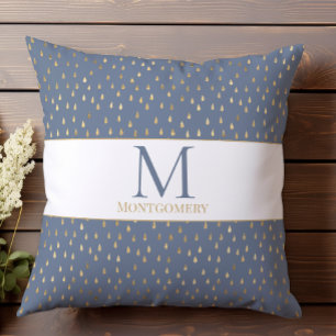 Blue Guld RainDrop Modern Trendig Monogram Kudde