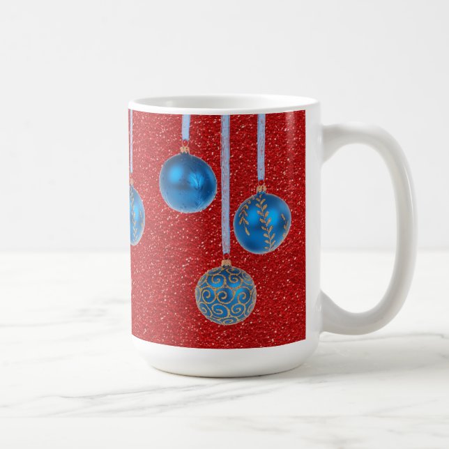 Blue Guld Red Glitter God jul Baubles Mugg (Höger)