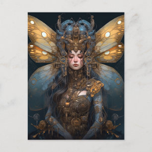 Blue Guld Robot Techno Fairy Fantasy Art Vykort