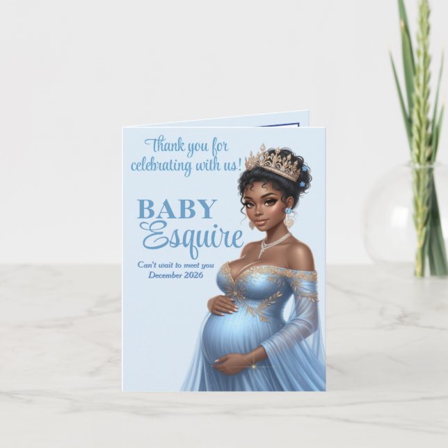 Blue & Guld Royal Baby Shower African American Mam Tack Kort (Framsida)