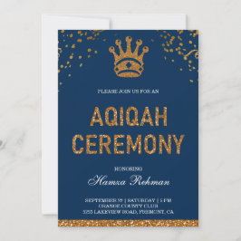 Blue Guld Royal Krona Prince Aqiqah Inbjudningar