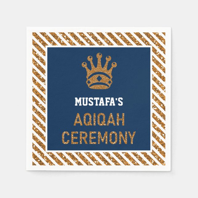 Blue Guld Royal Krona Prince Aqiqah Papper Pappersservett (Framsidan)
