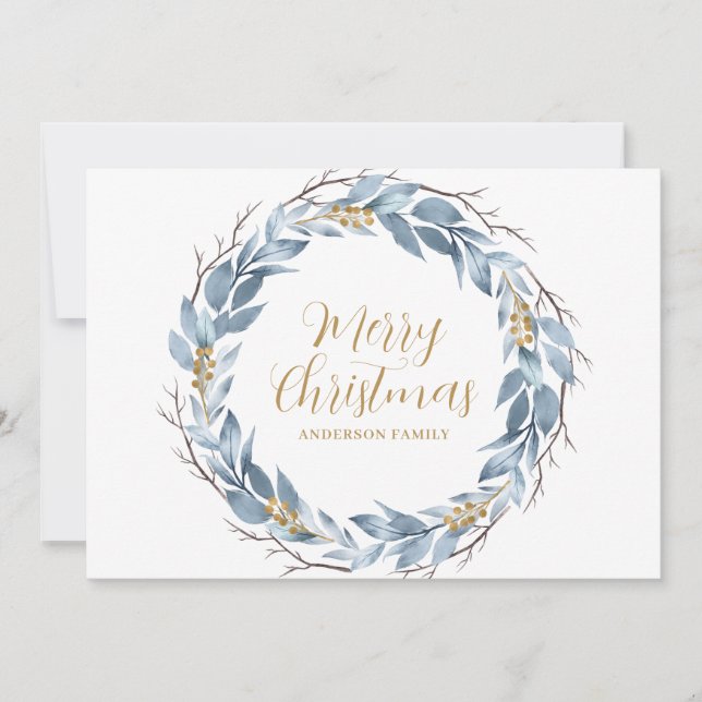 Blue Guld Rustic Personlig - jul Julkort (Framsida)