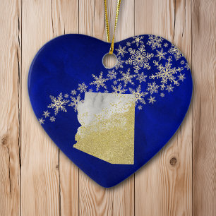 Blue Guld Snowflake Arizona Heart Julgransprydnad Keramik