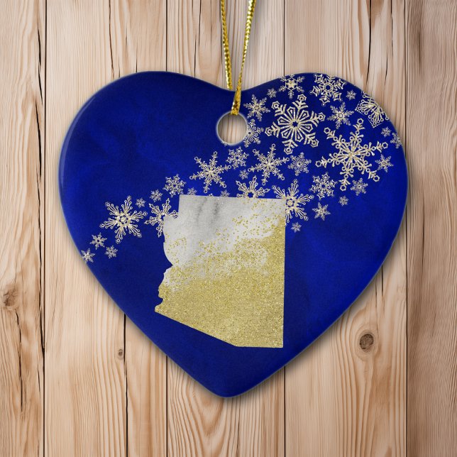 Blue Guld Snowflake Arizona Heart Julgransprydnad Keramik (Skapare uppladdad)