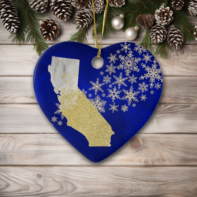 Blue Guld Snowflake California Heart Julgransprydnad Keramik (Skapare uppladdad)