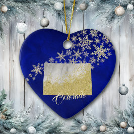 Blue Guld Snowflake Colorado Heart Julgransprydnad Keramik