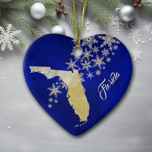 Blue Guld Snowflake Florida Heart Julgransprydnad Keramik