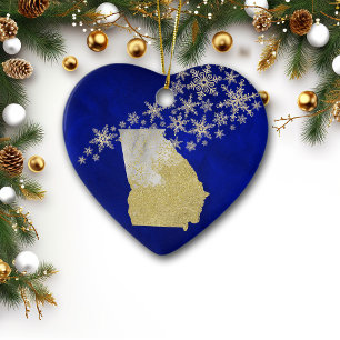 Blue Guld Snowflake Georgia Heart Julgransprydnad Keramik
