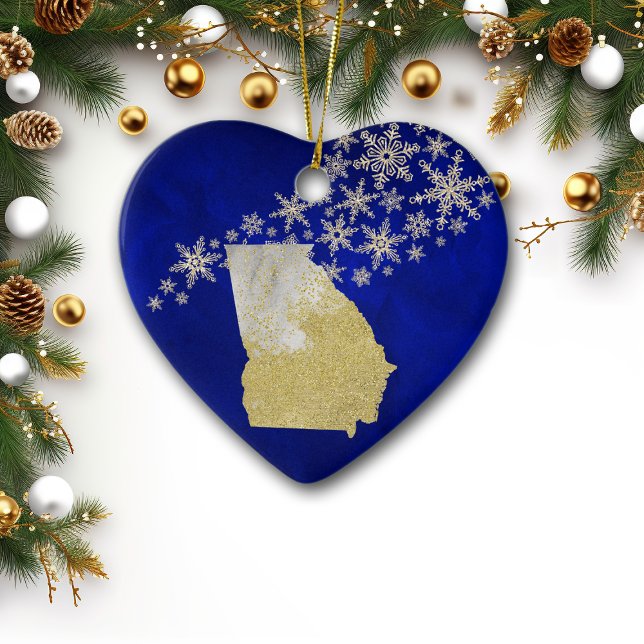Blue Guld Snowflake Georgia Heart Julgransprydnad Keramik (Skapare uppladdad)