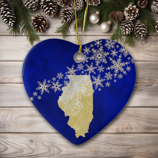 Blue Guld Snowflake Illinois Heart Julgransprydnad Keramik (Skapare uppladdad)