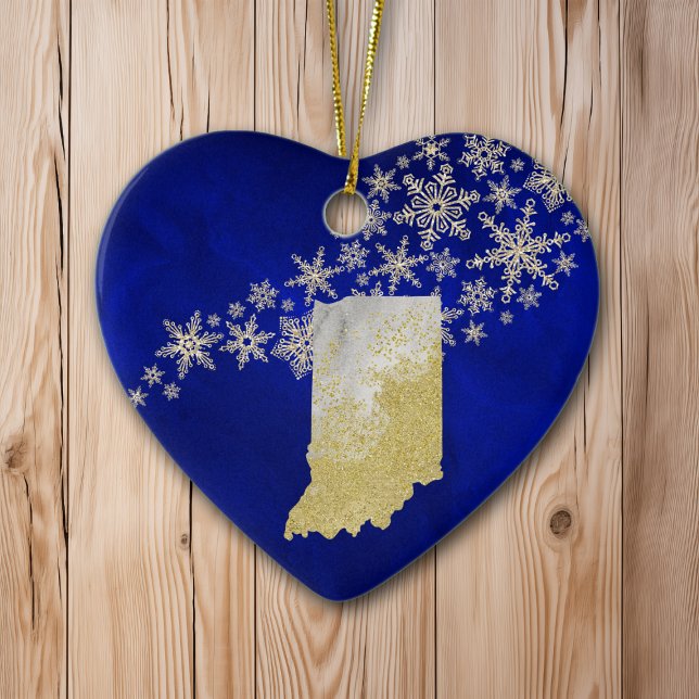 Blue Guld Snowflake Indiana Heart Julgransprydnad Keramik (Skapare uppladdad)