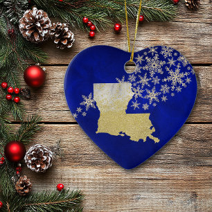 Blue Guld Snowflake Louisiana Heart Julgransprydnad Keramik